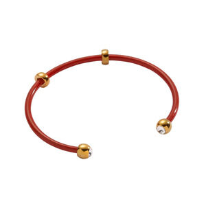 ALEX+ANI Bezel Stone Enamel Cuff in Coral Red